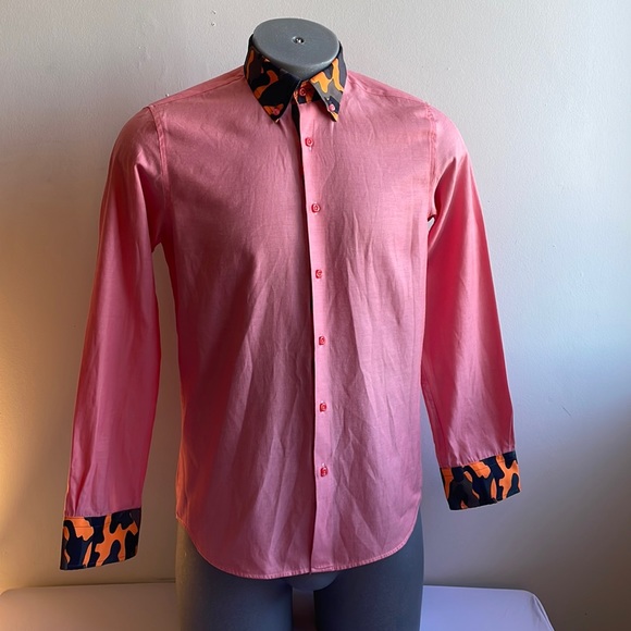 Pink Dress Shirt Size Medium Orange Camouflage - Picture 2 of 9